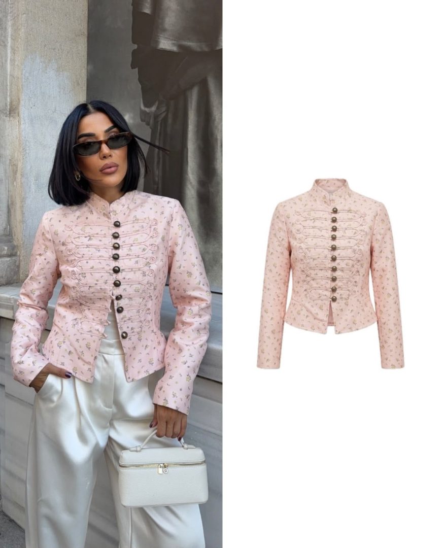 Düğme detaylı toz pembe ceket