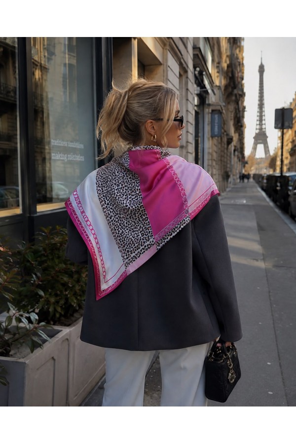 Pembe Leopar Desenli Bandana Fular 65x65 cm