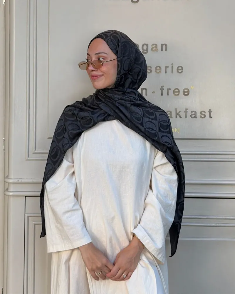 Siyah Imannoor Büyük Dama Desen Pamuk Jakar Şal